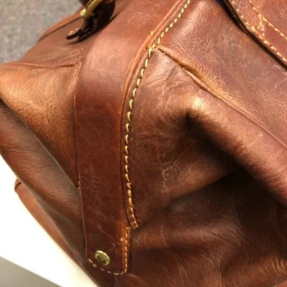 THE BRIDGE Italian Leather Large Buckle Travel bag Brown with Gold Hardware - Picture 9 of 14